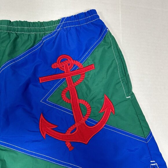 Rare Vintage 90s Polo Ralph Lauren Mens Swim Trunks Anchor X Spell Out Nylon M - Picture 2 of 6